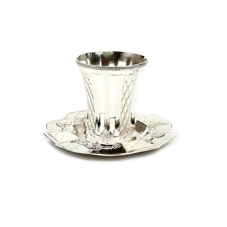 Kiddush Cup and Tray- Silver Plated -Xp Scalloped Design-Matt