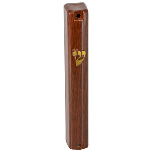 Art Judaica: Mezuzah Case -Acrylic-Wood Design 12cm