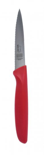 The Kosher Cook Knife 4" - pointed tip/serrated edge - Meat (Red)