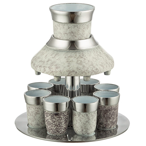 Art Judaica:Kiddush Wine Fountain Set -Anodized Aluminium- Fresco Cream Effect