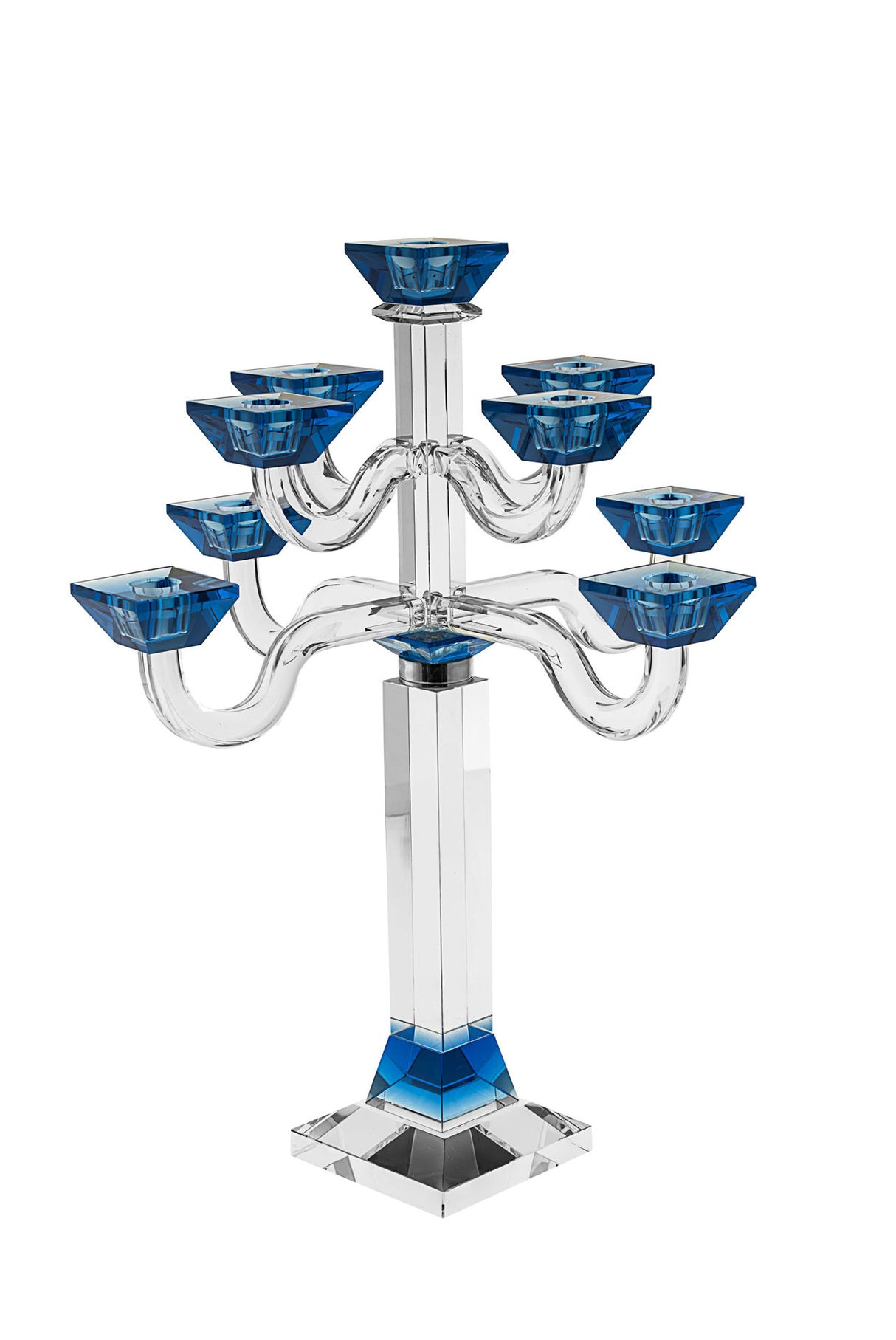 Candelabra-9 Branches-Crystal  with Blue Decoration 49.5cm
