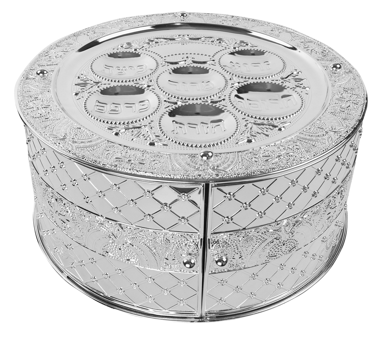 Seder plate 3 tier Silver Plated -Ornate Decoration-40x20cm