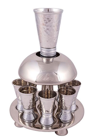 Yair Emanuel:Wine Fountain Set - Hammered Metal with Silver Rings