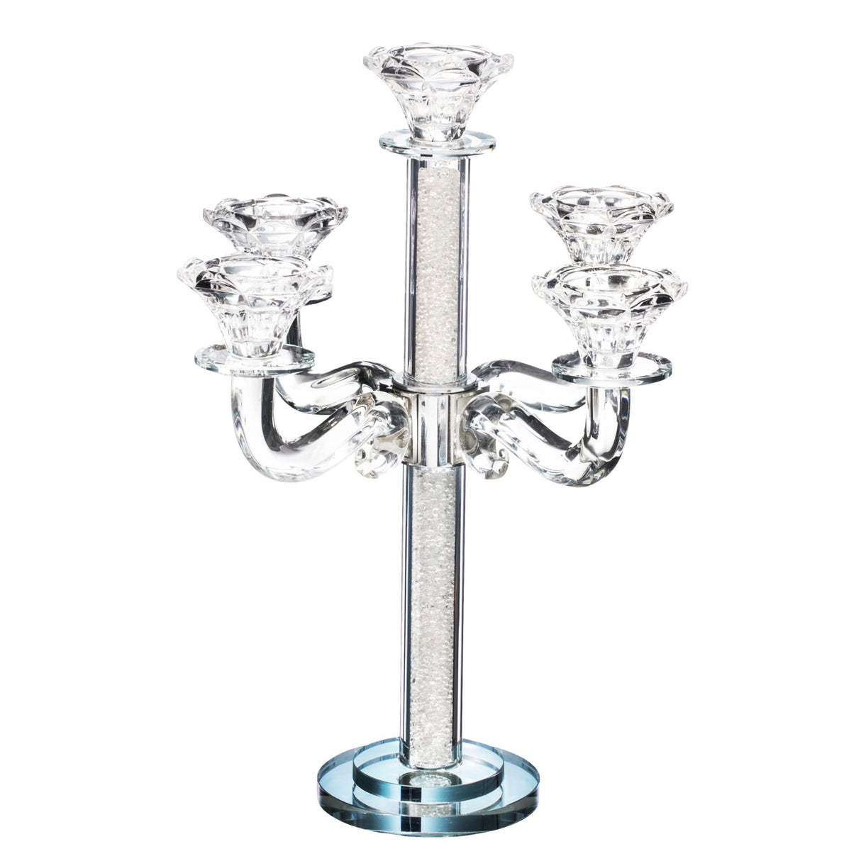 Candelabra-5 Branches -Clear Crystal with Silver Stones-Blue Decoration 34cm