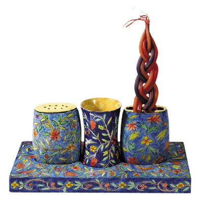 Yair Emanuel: Havdallah Set-Wood with Hand painted Oriental Design