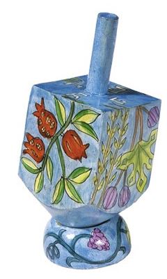 Yair Emanuel:Dreidel with Stand -Wood-Seven Species Images- Small