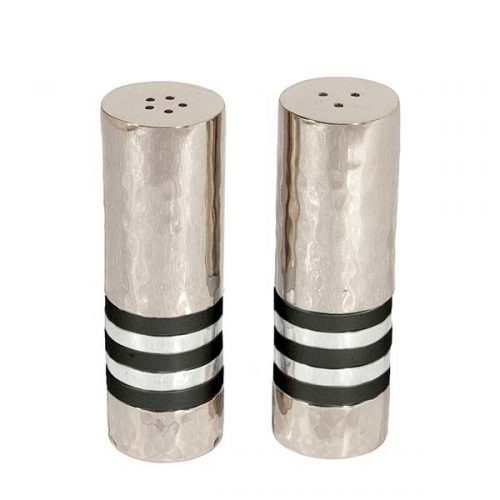 Yair Emanuel:Salt & Pepper Shakers-Hammered Nickel with Silver Rings