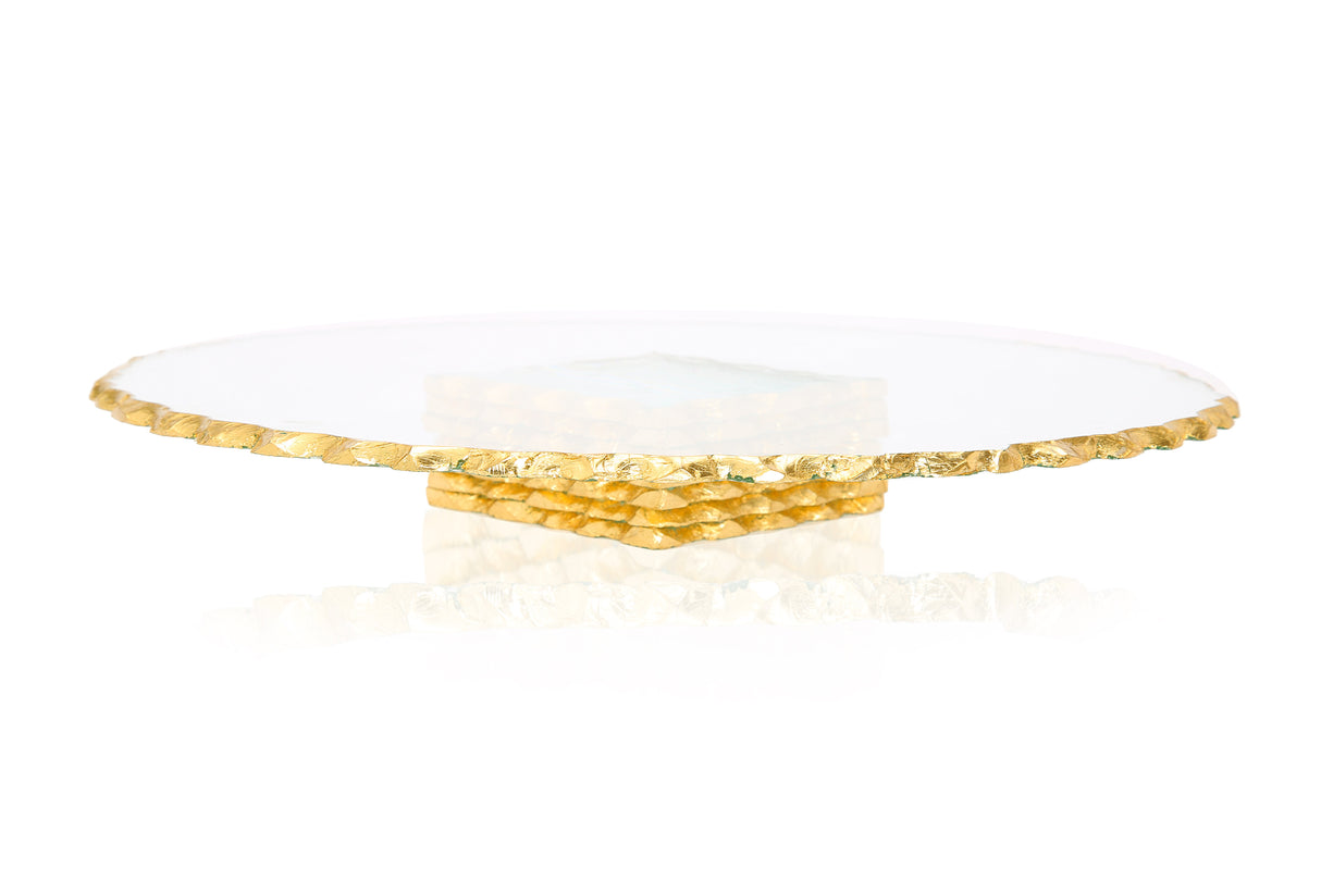 Glass Cake Stand -Stacked- With Gold Edge