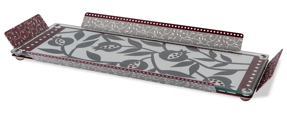 Dorit Judaica:Metal and Glass Tray -Colourful Pomegranate Design