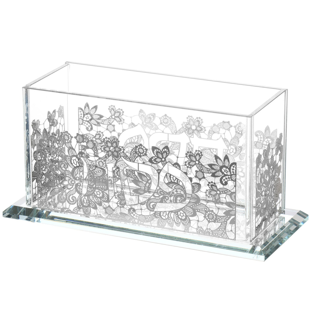 Matzah Holder-Crystal-Silver Floral Design-25.5x14x11.5cm