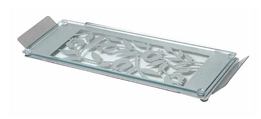 Dorit Judaica: Stainless Steel and Glass Serving Tray with Pomegranate Design