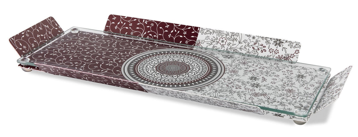 Dorit Judaica:Metal and Glass Tray - Floral and Mandala Design