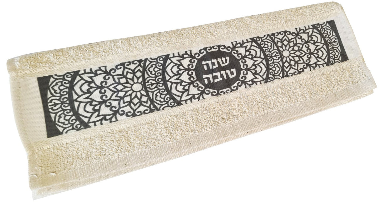 Dorit Judaica:Towel - Mandala Pattern-Grey Decoration with Shana Tova Motif