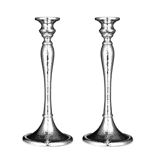 Candlesticks - Hammered Nickel -Silver Colour 26.7cm