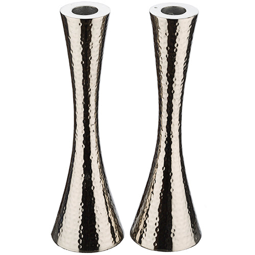 Art Judaica: Candlesticks - Hammered Aluminum-Silver Colour 23cm