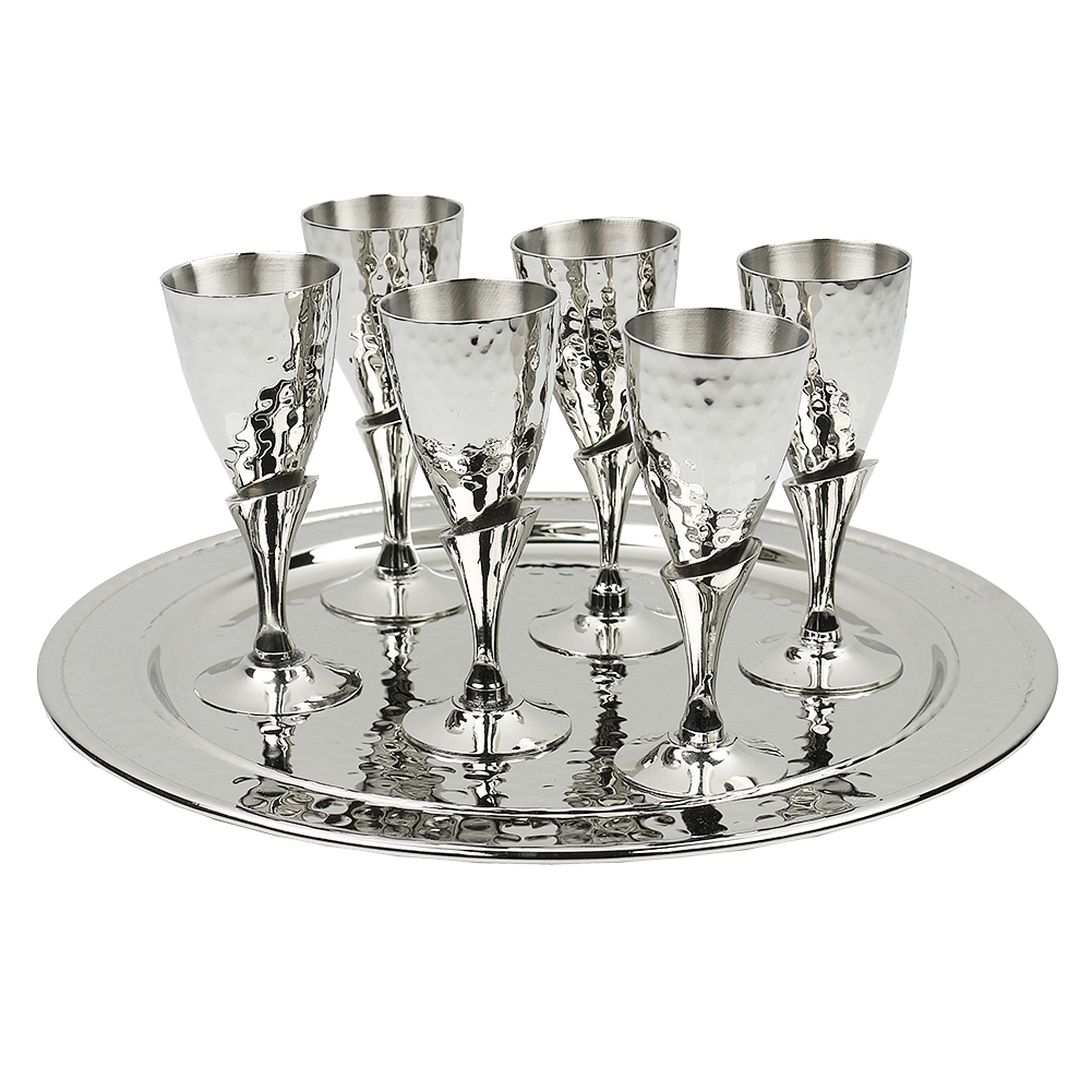 Set Of 6 Brass Cups (30 ML) With Plate-Hammered Metal