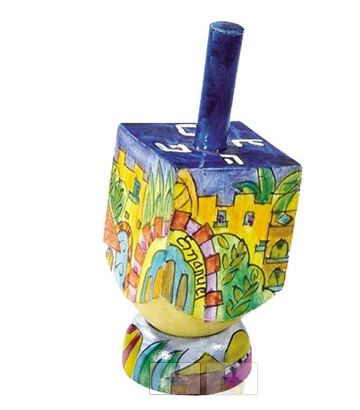 Yair Emanuel:Dreidel with Stand -Wood-Jerusalem Oriental Images- Small