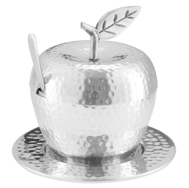 Honey Dish- Apple Shape- Hammered Stainless Steel
