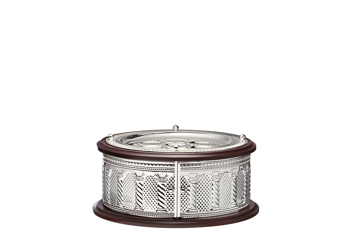 Seder Plate 3 Tier -Wood And Silver Plated- 38X15cm