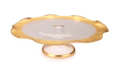 Wavy Cake Stand-Glass with Gold Rim 20.3cm