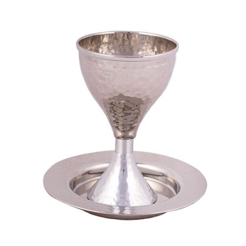 Yair Emanuel:Kiddush Cup and Tray-Goblet Design- Hammered Metal