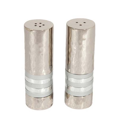Yair Emanuel:Salt & Pepper Shakers-Hammered Nickel with Silver Rings