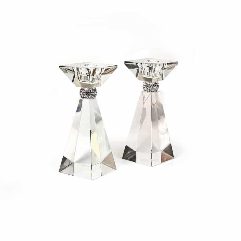 Candlesticks -Glass-Geometric Design 15cm