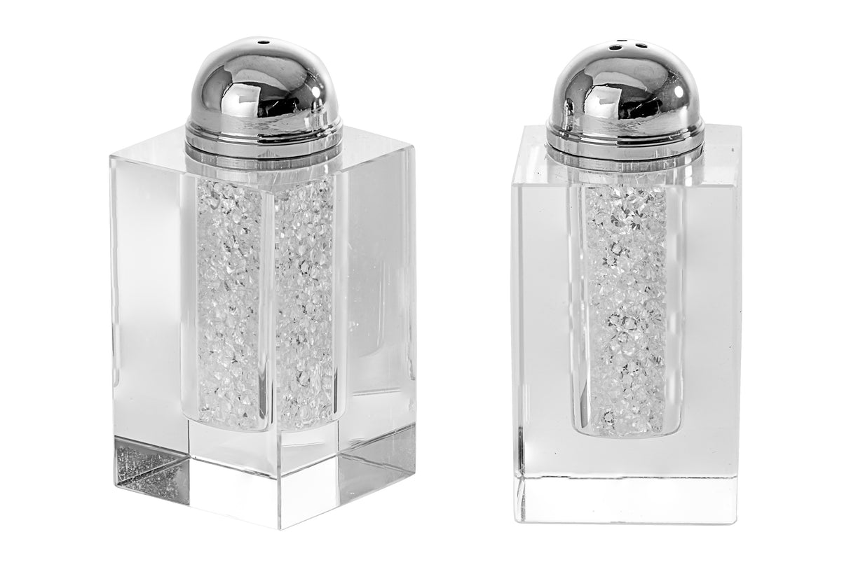 Salt and Pepper Shakers -Crystal With Crushed Stones