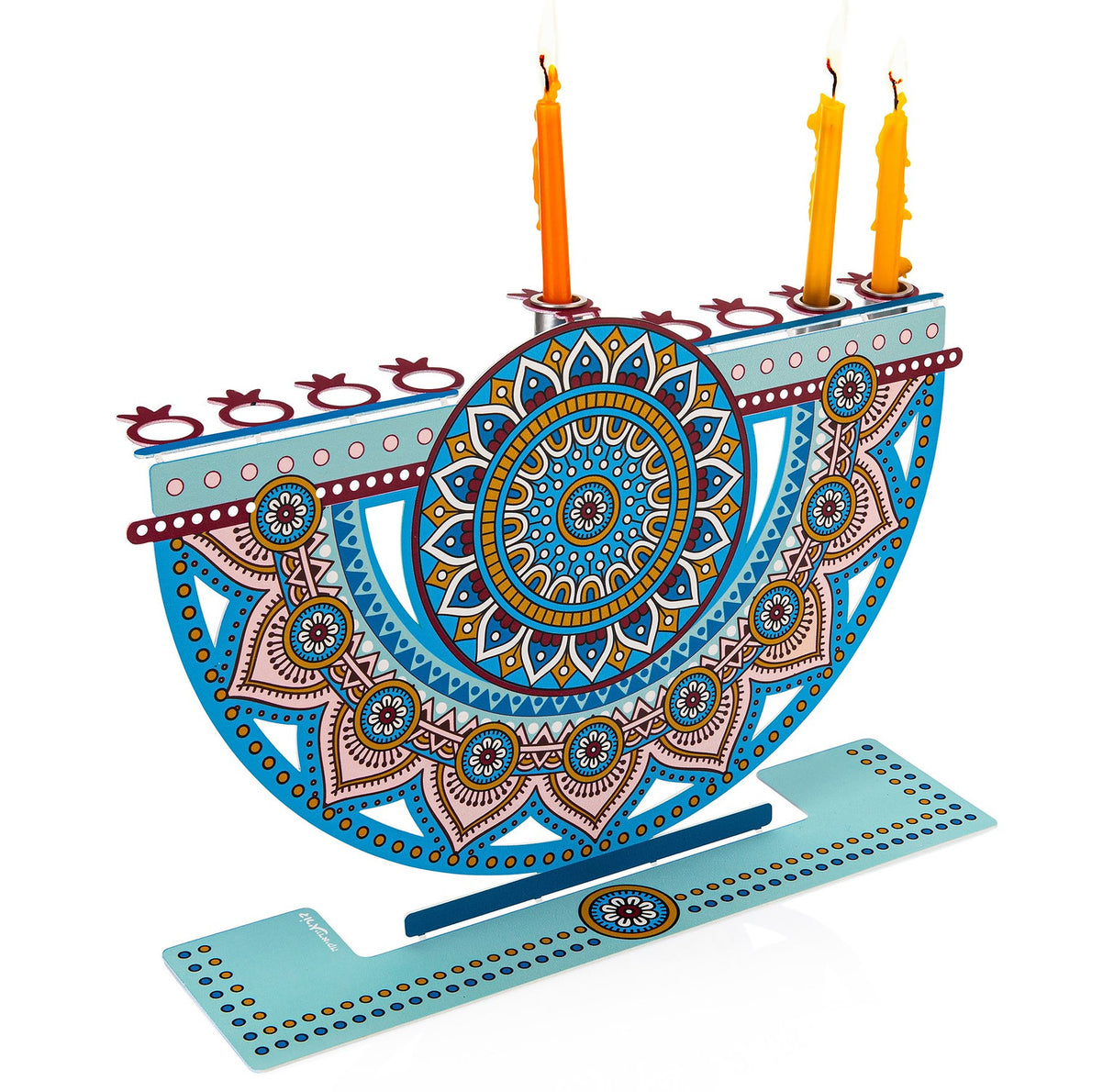 Dorit Judaica: Menorah -For Candles Only-Mandala Design - Metal Lasercut