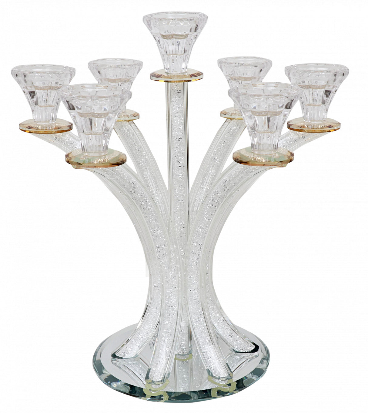 Candelabra-5 Branches-Curved -Crystal With Crushed Glass-Gold Decoration 35.5cm