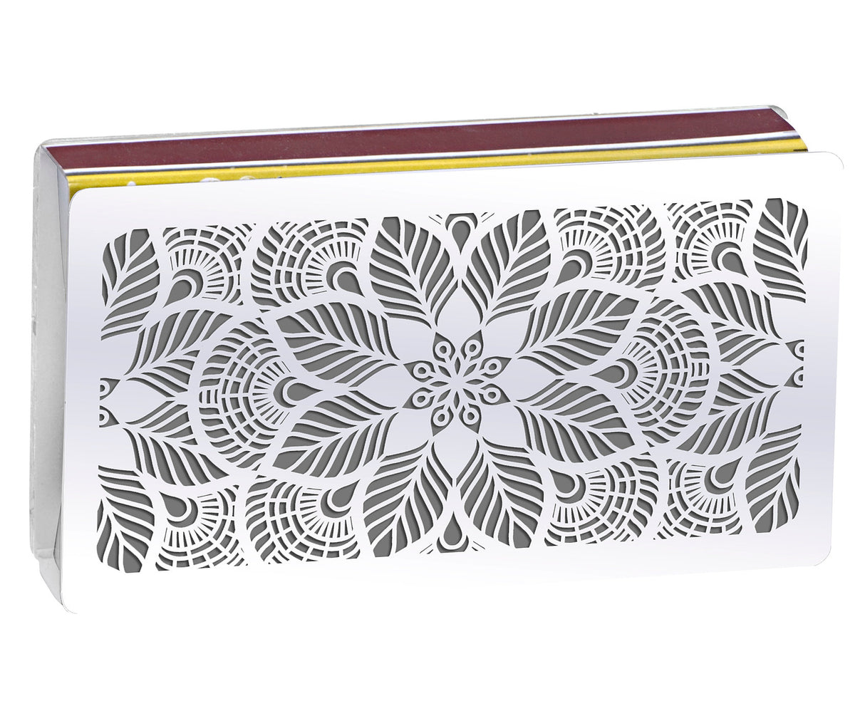 Dorit Judaica: Matches Holder - Large Matches - Floral Design - Stainless Steel