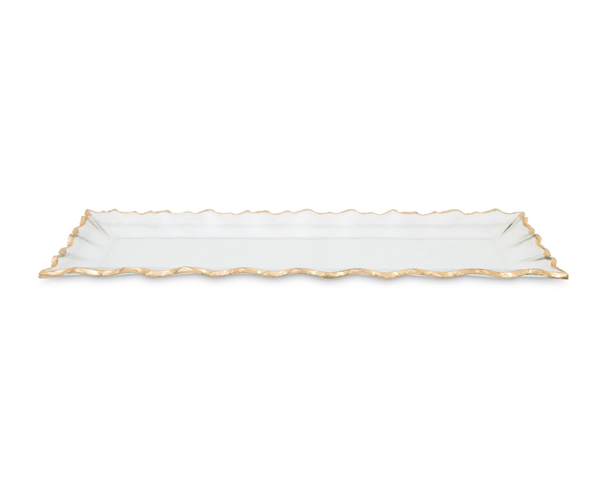 Glass Oblong Tray with Gold Border-48.2 cm