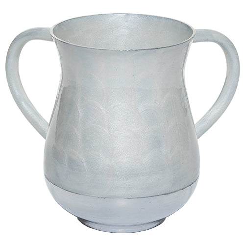 Art Judaica: Washing Cup - White Circular Pattern Aluminium