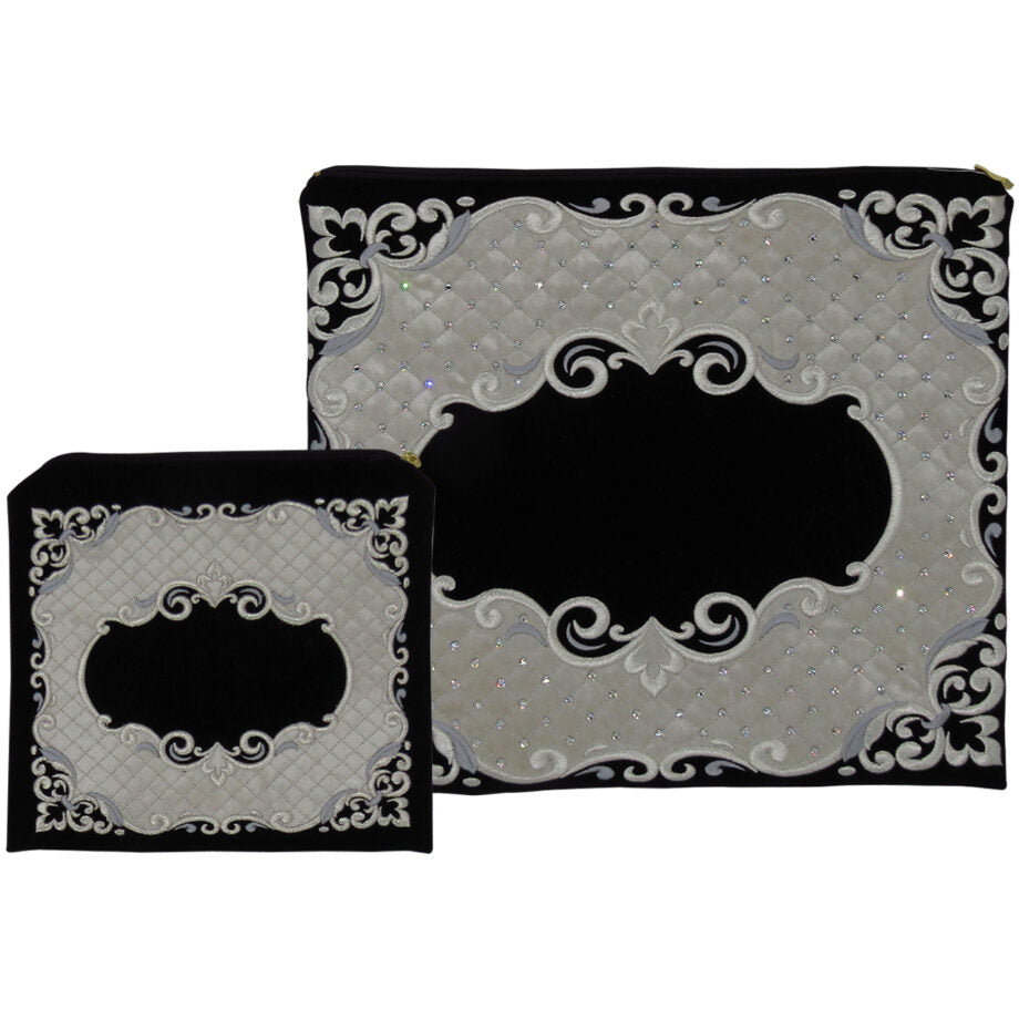 Talis & Tefilin Bag Set - Velvet - Blue With Ornate Silver Design