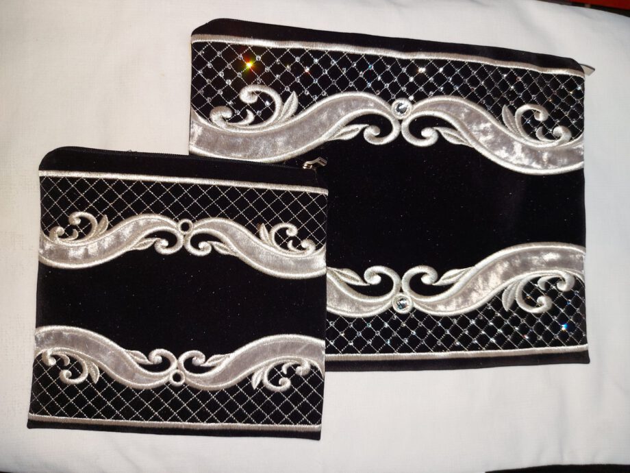 Talis & Tefilin Bag Set - Velvet - Blue & Silver Ornate Design