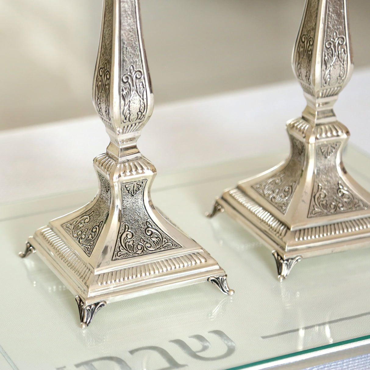 Haddad Bros : Candlesticks - Silver Dipped - Traditional Design - 35cm