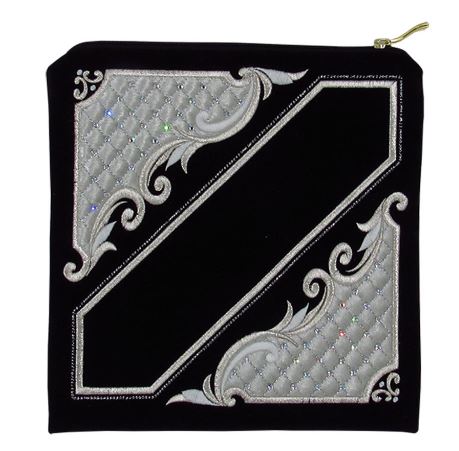 Tefilin Bag Bar Mitzva Size Velvet-Black With Banner & Smart Diiamond Design
