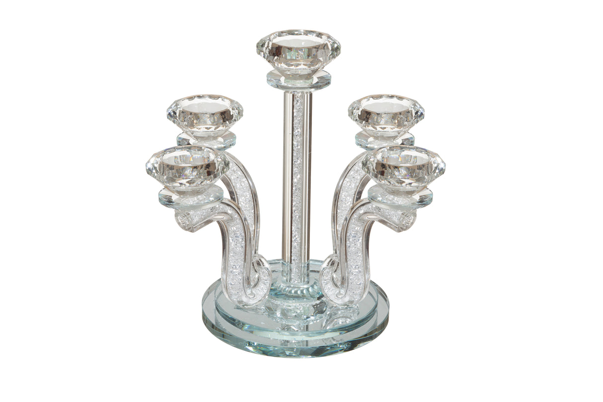 Art Judaica: Candelabra - 5 Branches- Crystal Curve Design 23cm