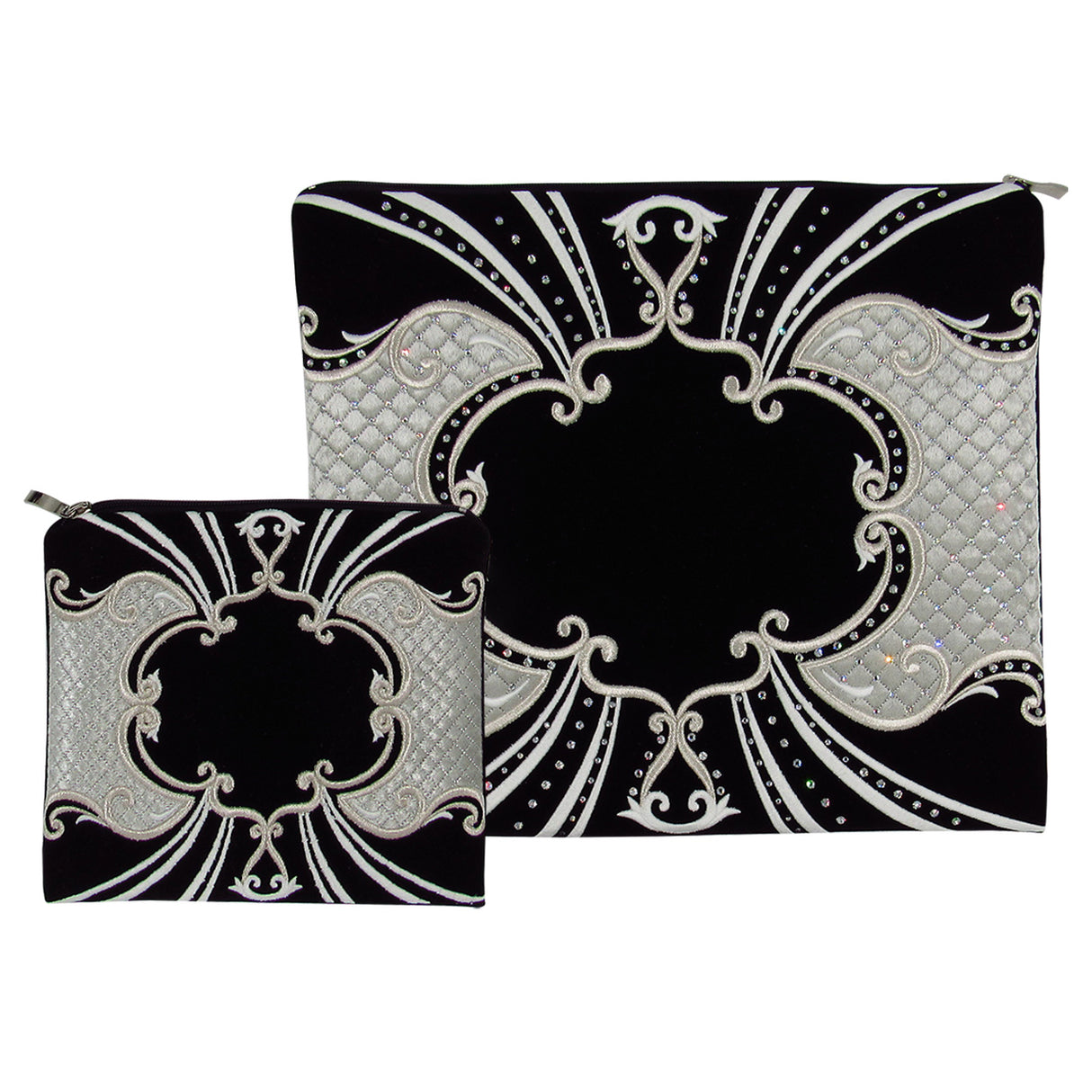 Talis & Tefilin Bag Set - Velvet - Black With Smart Diamond Ornate Design