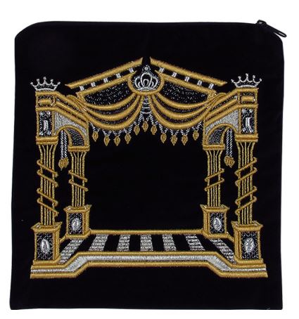 Tefilin Bag Bar Mitzva Size - Velvet - Gold Arch Design