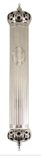 Art Judaica: Mezuzah Case -Acrylic- Crown Series Silver 15 cms