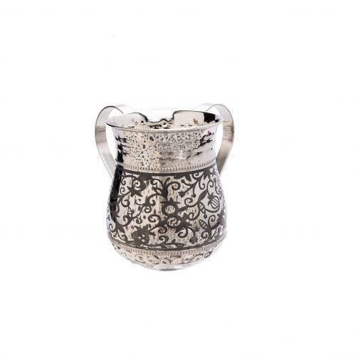 Yair Emanuel:Washing Cup- Stainless Steel with Ornate Pomegranate  Etching