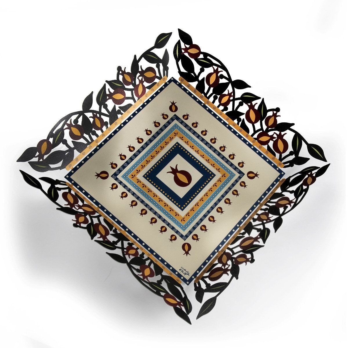 Dorit Judaica: Bowl - Laser Cut Metal - with Pomegranate Design