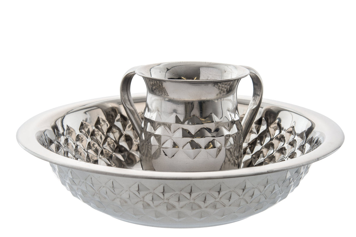 Washing Cup and Bowl Set- Stainless Steel-Diamond Pattern