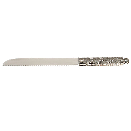 Art Judaica:Challah Knife -Silver Plated Handle-Serrated Aluminium  Blade -38cm C