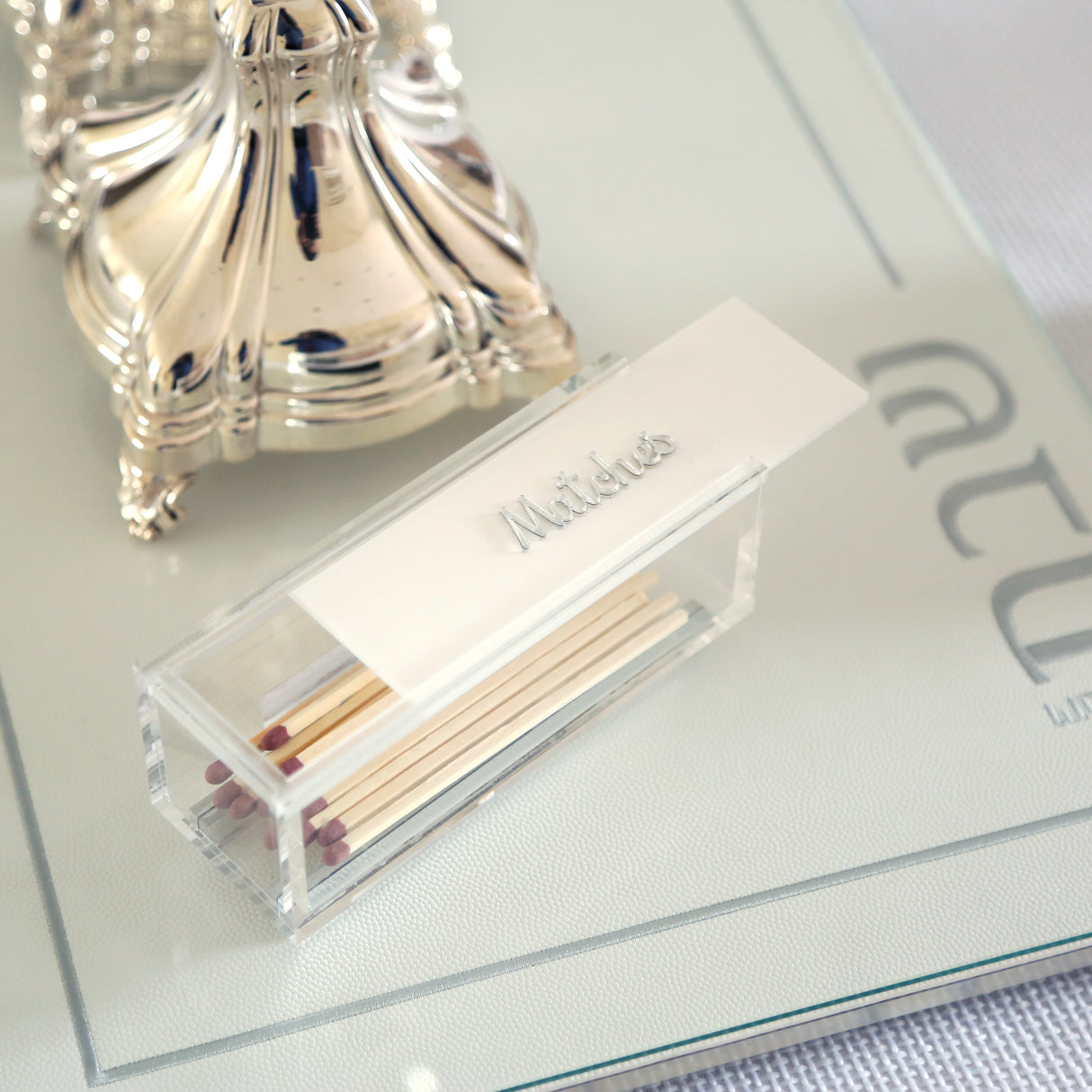 BT Shalom : Lucite Matches Box with Text Design