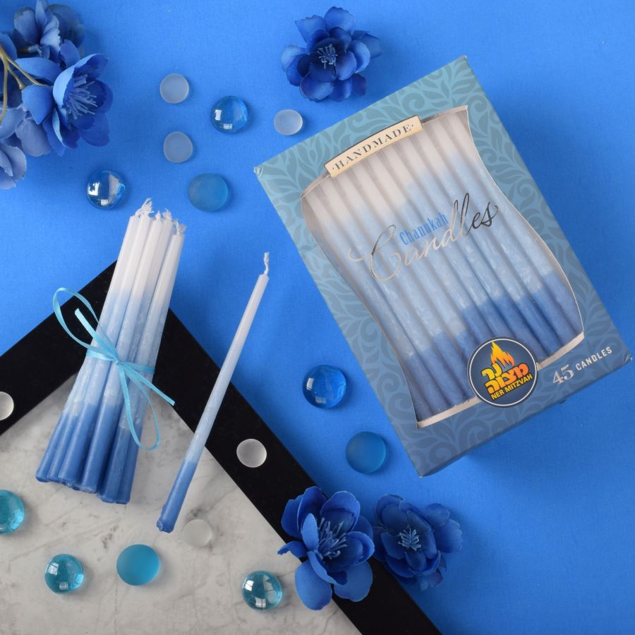 Ner Mitzvah Decorated Blue & White Chanukah 45pk Candles