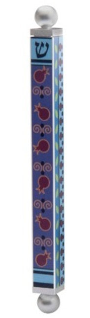 Dorit Judaica:Mezuzah Case - Pipe Aluminum Anodize-Pomegranate Design 12c