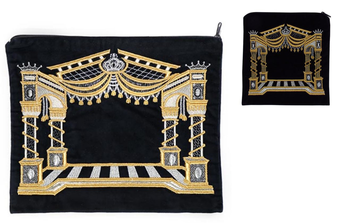 Talis & Tefilin Bag Set - Velvet - Black With Gold Arch Design