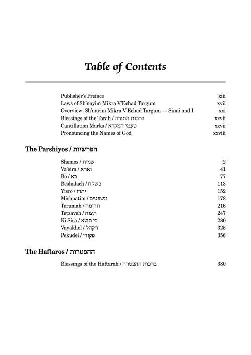 Shnayim Mikra V'Echad Targum - Shemos
